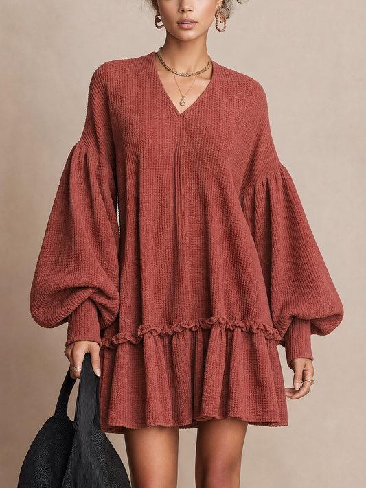 Robe courte gaufrée couleur rouille