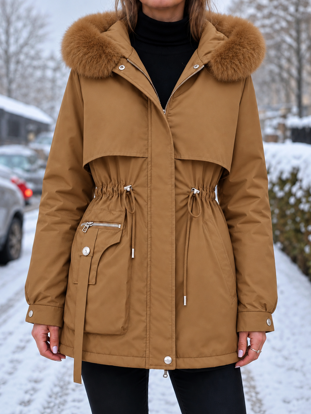 Éloïse | Parka cintrée déperlante pour femme avec doublure sherpa
