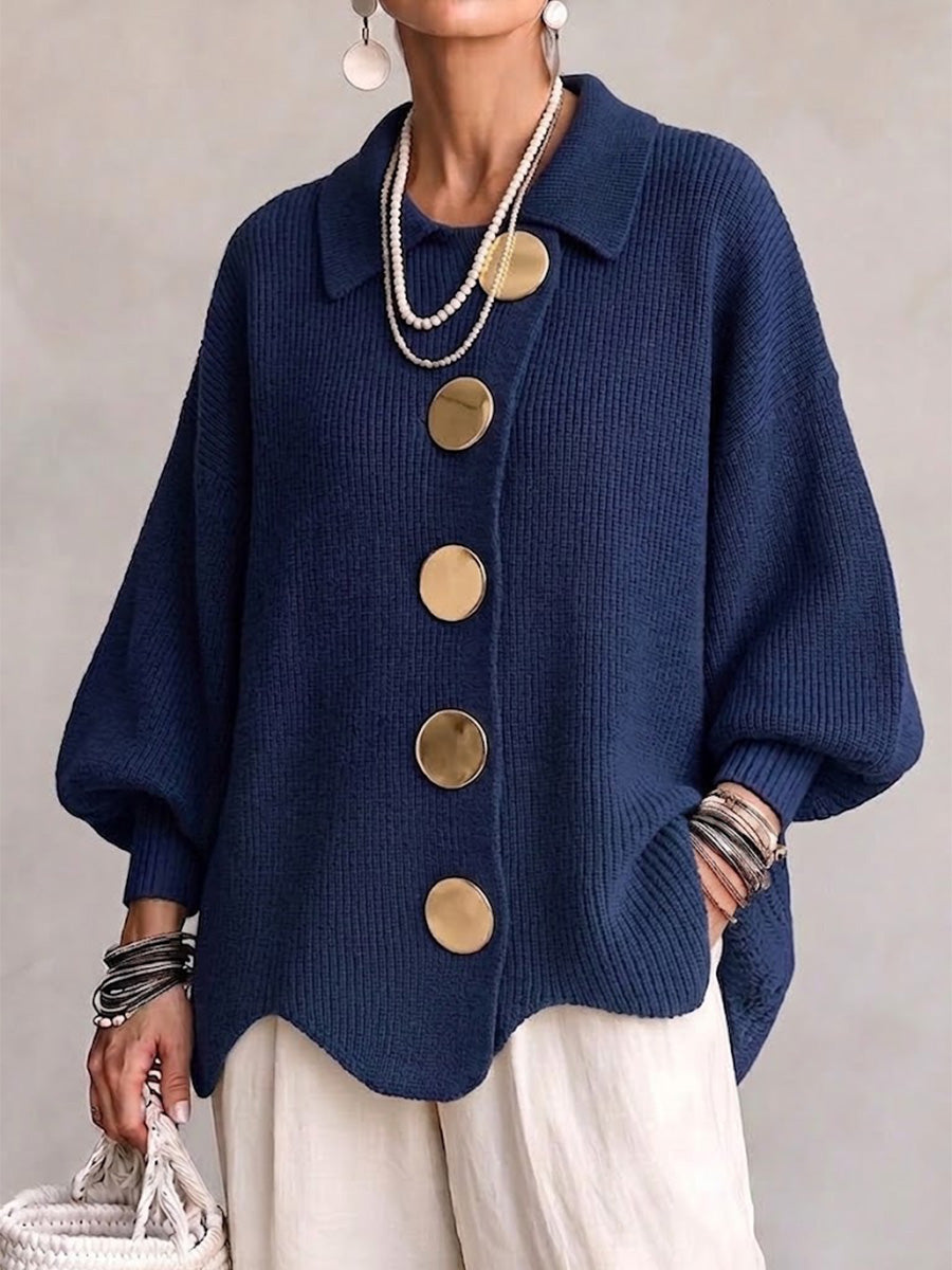 Cárdigan de punto oversize con cuello y botones metálicos grandes
