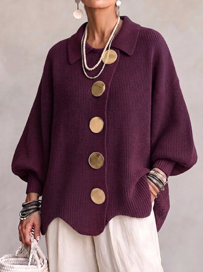Cárdigan de punto oversize con cuello y botones metálicos grandes