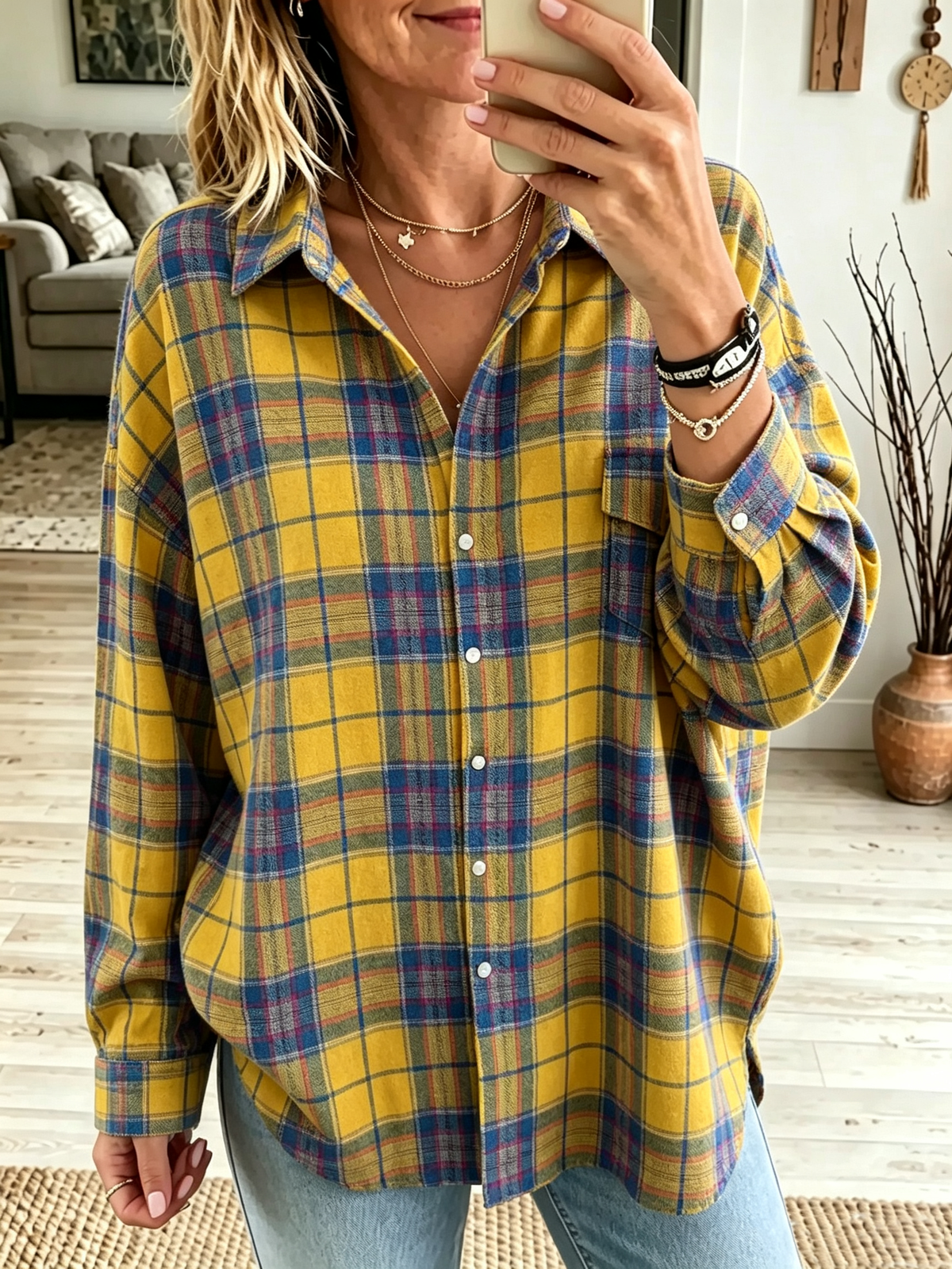 Camisa de Franela a Cuadros Oversize para Mujer