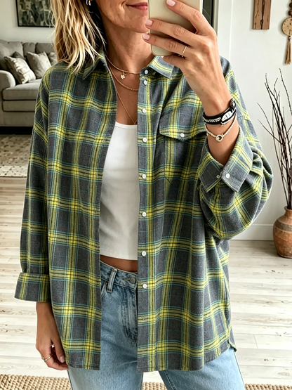 Camisa de Franela a Cuadros Oversize para Mujer