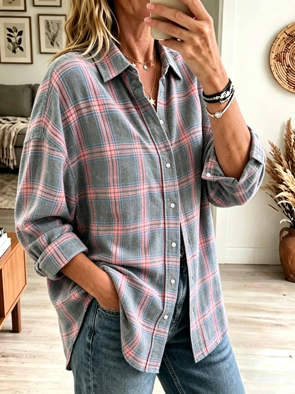 Camisa de Franela a Cuadros Oversize para Mujer