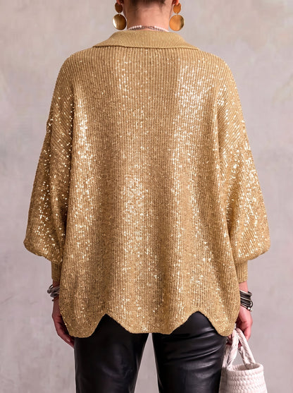 Cárdigan de punto oversize con cuello y botones metálicos grandes