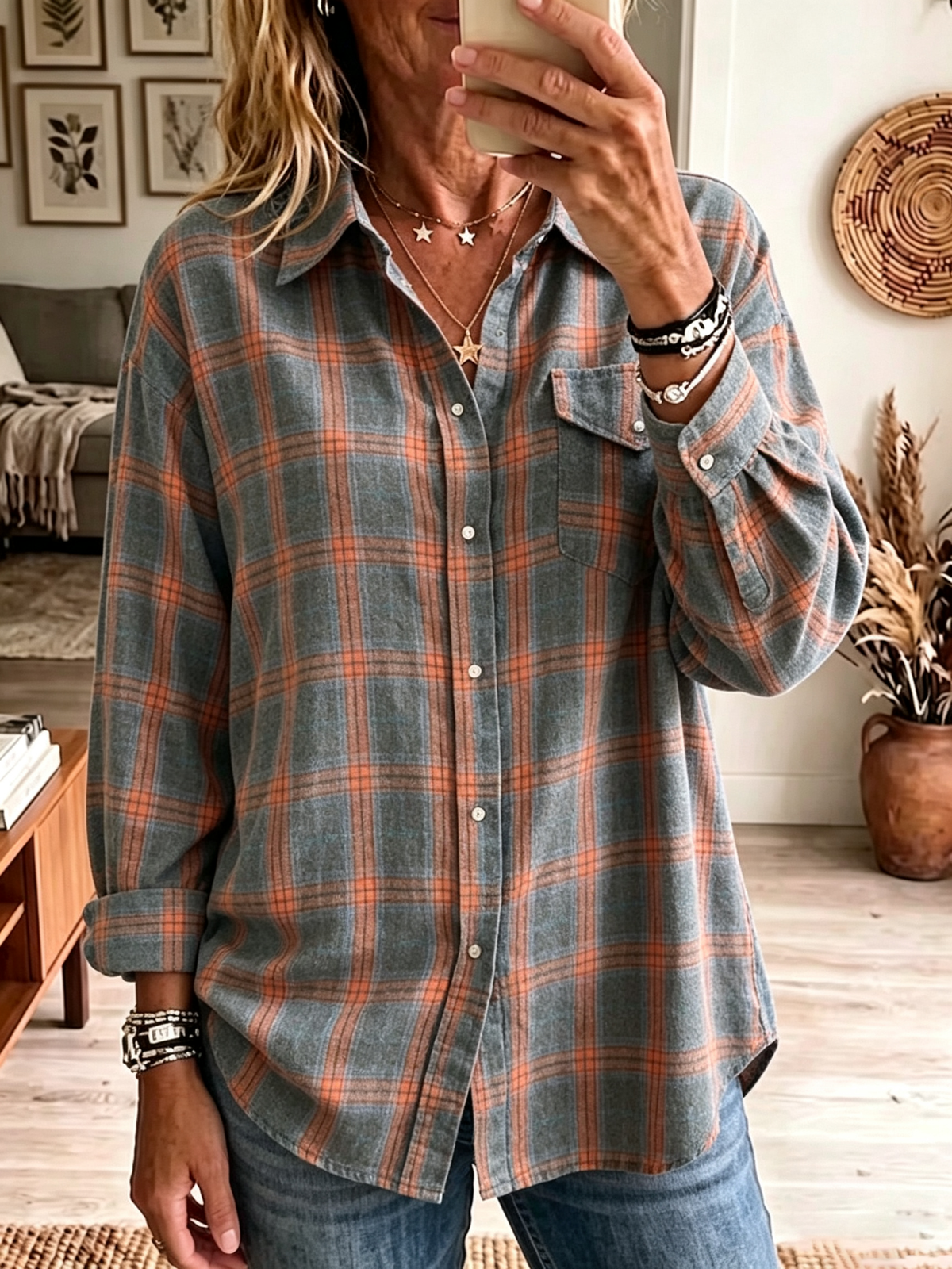 Camisa de Franela a Cuadros Oversize para Mujer