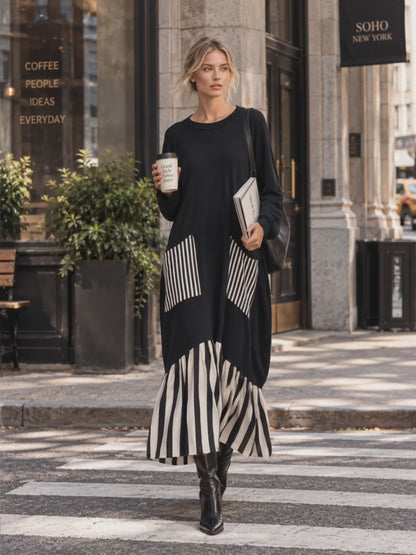 Robe maxi oversize noire à rayures minimaliste