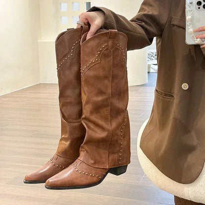 Séverine | Bottes hautes à revers superposé et petits clous