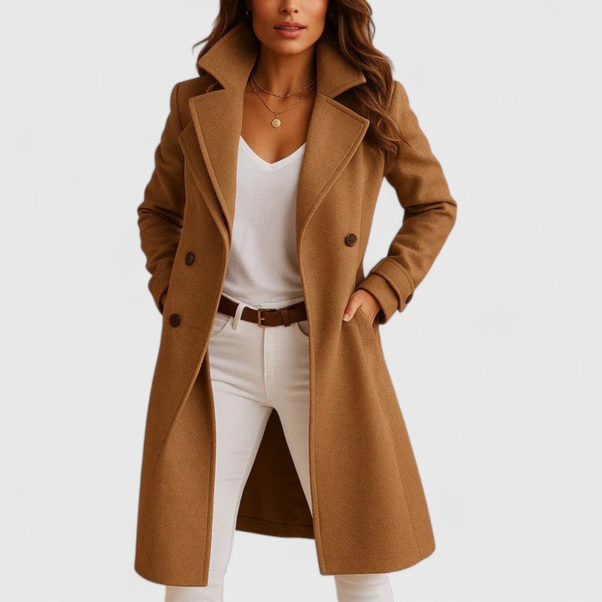 Blanche | Long manteau ajusté à col à revers